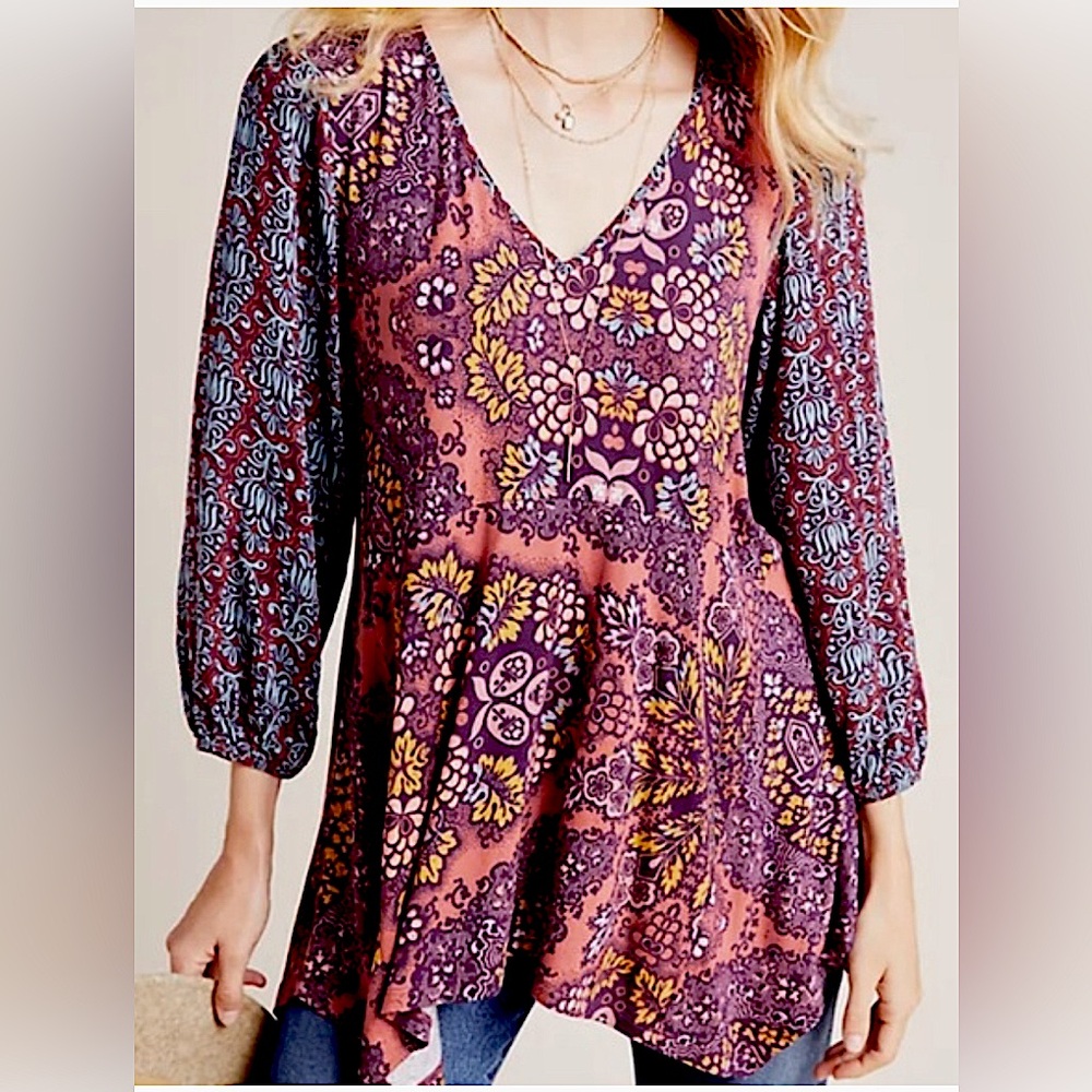 ANTHROPOLOGIE-MAEVE flowy cotton boho top 💜🩷🩵